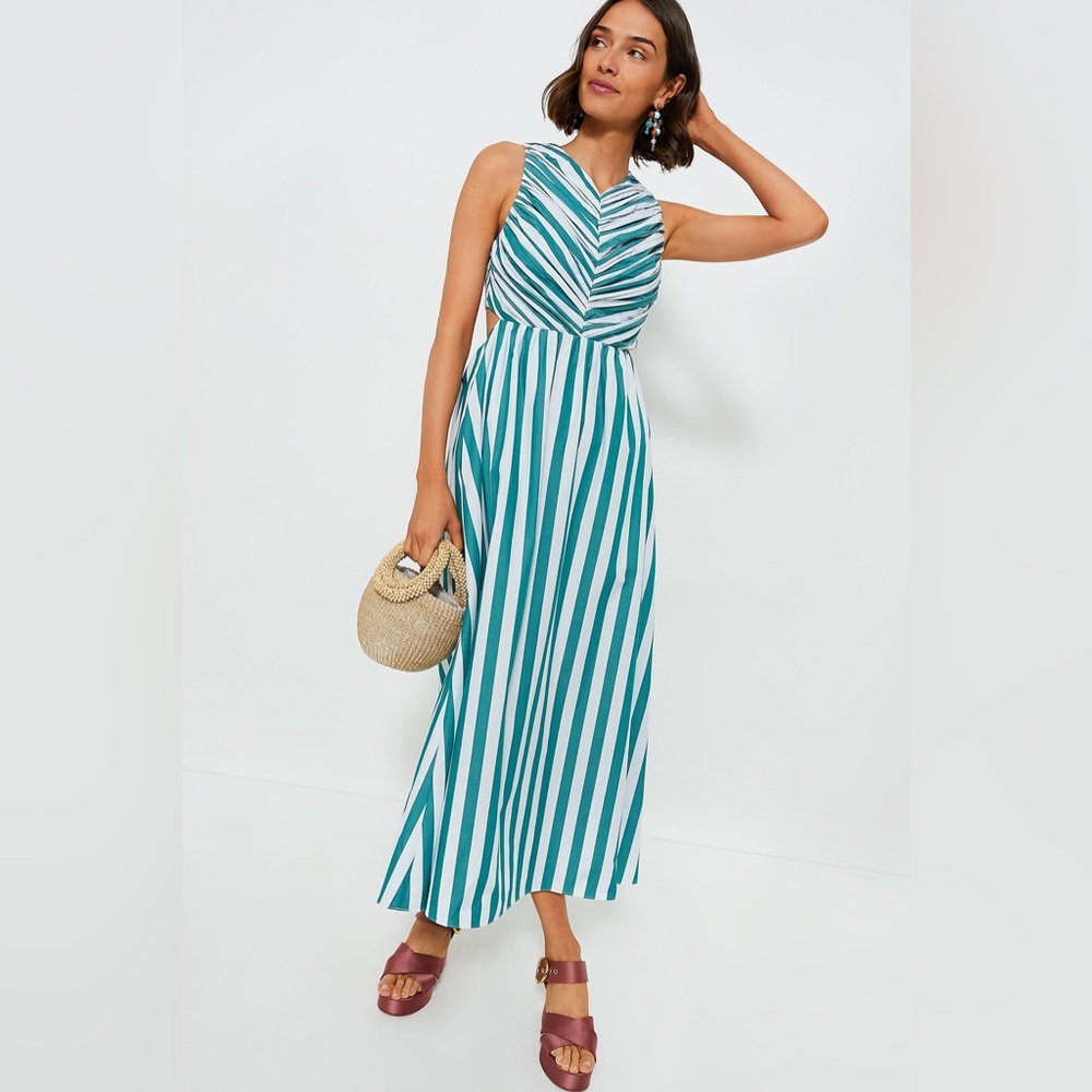 NWT Hunter Bell Midi Dress Emerald Stripe Kathleen Dress Cutout Back Size 6